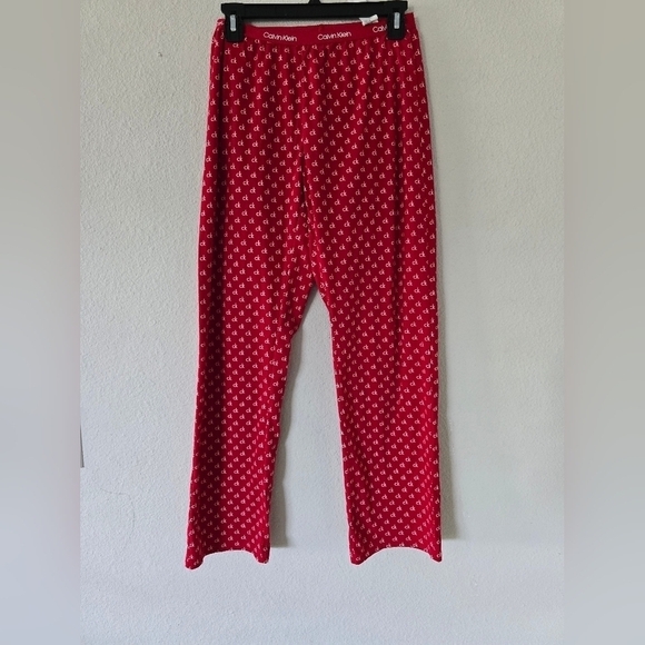 Calvin Klein Womens Carousel Fleece Logo Pajama Pants Red/White Sleepwear - Picture 2 of 9